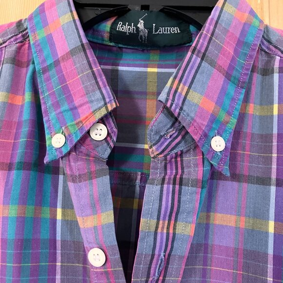 Ralph Lauren Mens Plaid Multicolor Pony Button Up Shirt Sz. Medium Purple SP EXC - Picture 3 of 12